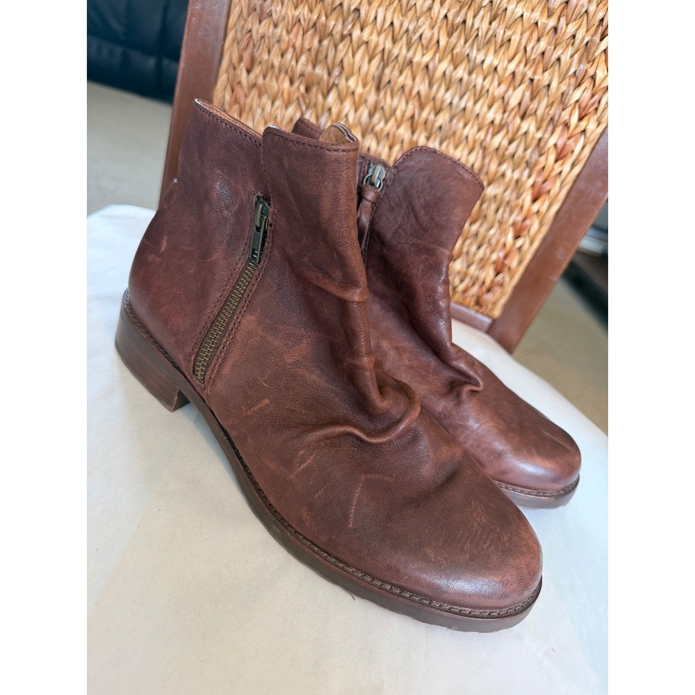 Sofft Beckie Brown Ruched Leather Ankle Boots Dual Zip Women's Size 11 SF0103590